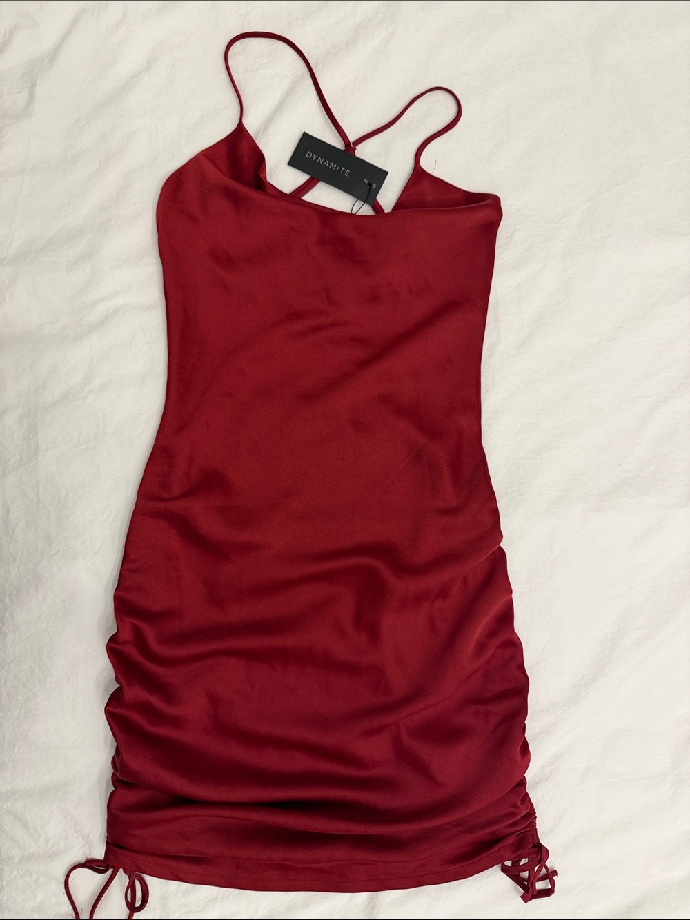 Dynamite Burgundy Satin Ruched Mini Dress